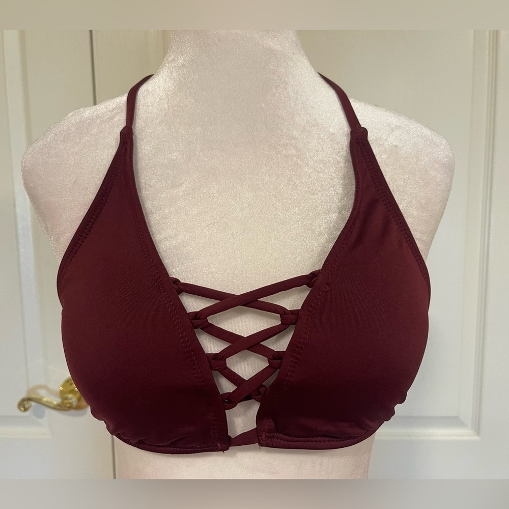 Mossimo burgundy/maroon criss cross front bathing suit top